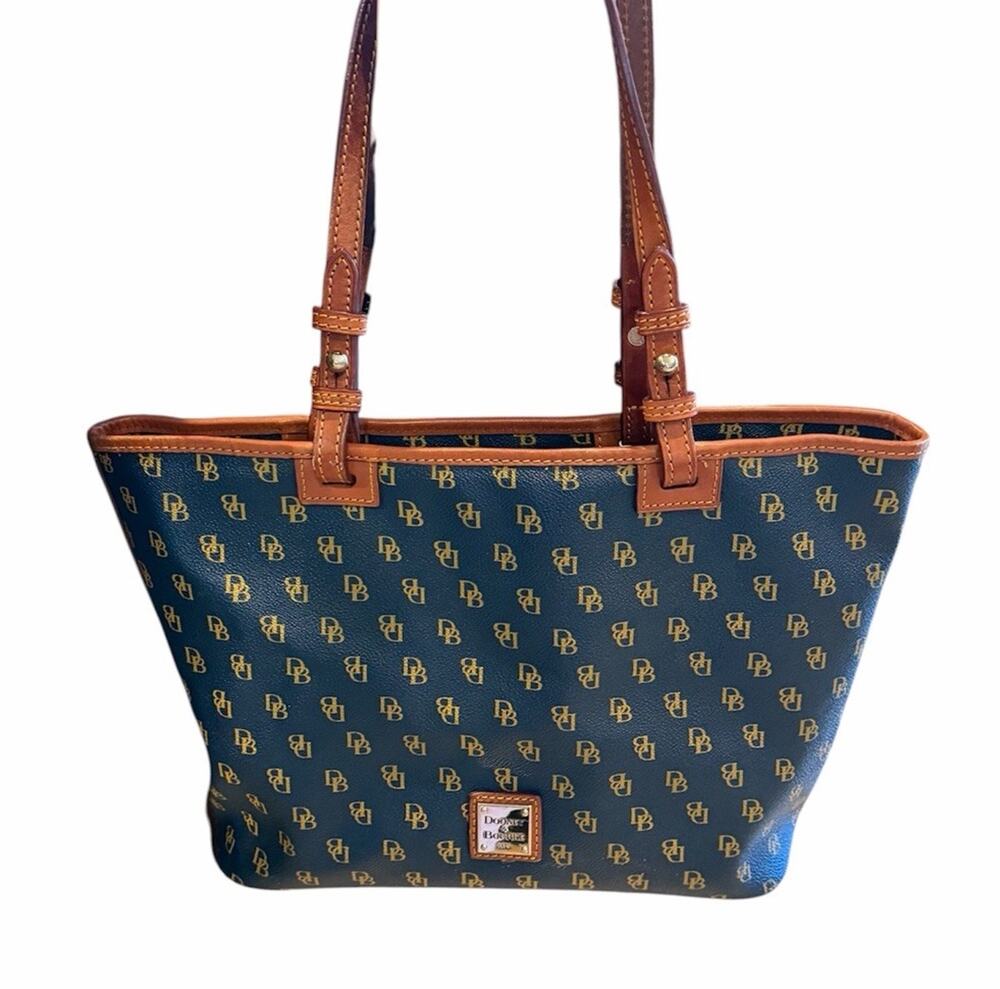 Dooney & Bourke Signature Gretta Tote Purse Double Handles Logo Navy